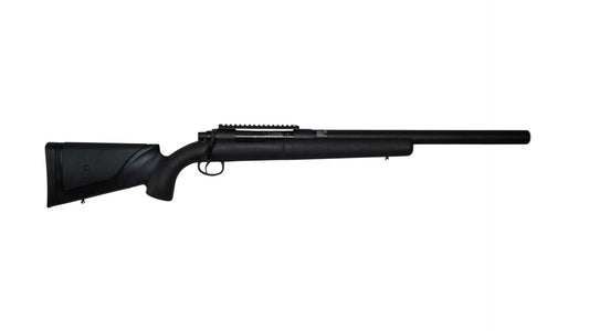 STP CO2 Gewehr Kaliber .625 (F-Version) in Schwarz/Silber, Seitenansicht mit Picatinny-Schiene
