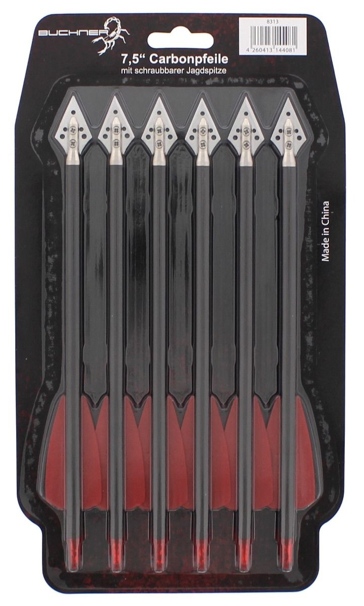 Carbonpfeile 7,5'' mit Jagdspitze im 6er Pack